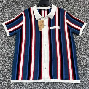 PJ Paul Jones Shirt‎ Men Large Striped Button Up Short Sleeve Collared Knit New
